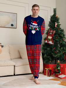 Conjunto de Pijamas de Malha Xadrez Vermelho Personalizado, Fantasias de Natal Personalizadas para Família com Logo Frontal, Pijamas para Dropshipping - Product Image 5