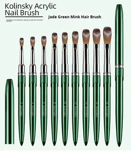 100% <b>Crimped</b> Kolinsky Acrylic Nail Brush Green Aluminum Handle Size 16 18 20 for Manicure Salon - Product Image 5