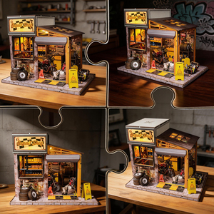 Maison de poupée en bois pour atelier de réparation automobile, jouet éducatif et kit de maison miniature à construire soi-même - Maison créative lumineuse et mobile à construire - Product Image 2