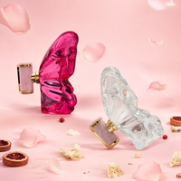Flacon de parfum de luxe en verre vide pour femme, 80 ml, rouge rose, élégant, avec motif papillon, vente en gros, personnalisable, du fabricant Anding