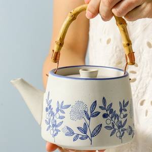 Théière en céramique rustique de style japonais, théière rétro avec tasses, carafe à eau froide domestique, ustensiles de préparation du thé en poterie brute - Product Image 4