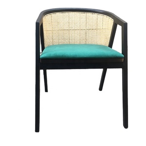 Fauteuil de salle à manger en rotin, rembourré velours, tocc, style français, - Product Image 1