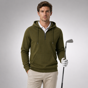 Sweat-shirt à capuche zippé pour le golf, personnalisé avec logo, léger, respirant, coupe athlétique décontractée, pour fabricants de vêtements - Product Image 1