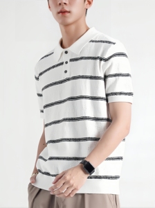 Camisa de Golf Ligera Informal, Polo de Punto, Camiseta de Punto a Rayas para Hombre, Fabricante de Suéteres de Punto, Mangas Cortas - Product Image 2