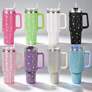 Full Rhinestone Stainless Steel Handled Tumbler 40oz Flip <b>Lid</b> <b>Straw</b> Vacuum <b>Cup</b> - Product Image 1