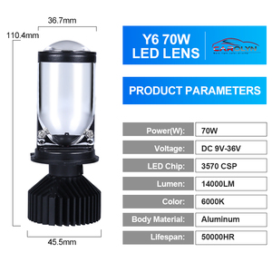 Venta al por mayor 6000K 12V 24V H7 H11 Bi Led proyectores y6 H4 y8 y7 y7d H4 Led Miniproyector H4 LED proyector lente H4 lente - Product Image 6