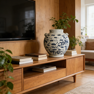 Jarrón de Porcelana Azul y Blanca con Motivo de <span class=keywords><strong>León</strong></span> Pintado a Mano y Asas de <span class=keywords><strong>León</strong></span>, Jarra de Porcelana Clásica Tradicional China - Product Image 2