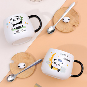 Mug en céramique mignon de panda de dessin animé 400 ml, tasses à café avec couvercle et cuillère, tasses à eau en céramique originales - Product Image 3