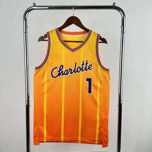 Maillot de basket-ball classique <span class=keywords><strong>Charlotte</strong></span> City Orange en gros, numéro 1, personnalisé, cousu, unisexe, respirant, rayé, en polyester athlétique - Product Image 2