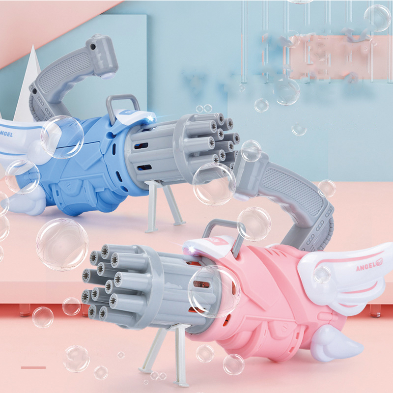 Электрическая горячая Распродажа 2021, мыльные игрушки, ангел, автоматический шутер, стреляющий пузырьковый пистолет Gatling для мальчиков и девочек