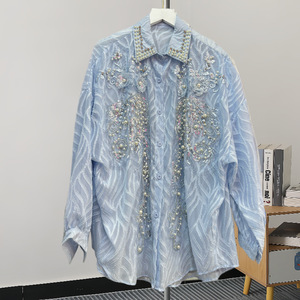 Long Heavy <b>Sequins</b> Encrusted Diamonds Women's Long Sleeve Shirt <b>Top</b> Blouse Clothing Fashion - Product Image 4