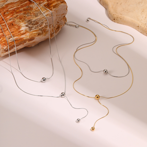 Collar de Moda con Borla de Cuentas Redondas de Doble Capa, Collar de Acero de Titanio, Sin Decoloración, Cadena para Clavícula Chapada en Oro de 18K - Product Image 2