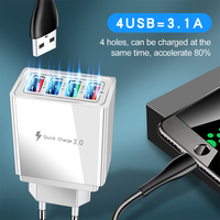 Offre Spéciale Chargeur Rapide 4 Ports USB avec LED Chargeur Téléphone Rapide 3.1A Chargeurs pour Téléphones Certifié CE ABS