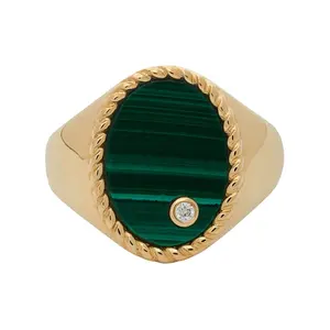 Gemnel custom high quality 925 sterling silver jewelry gold plated malachite enamel diamond signet ring