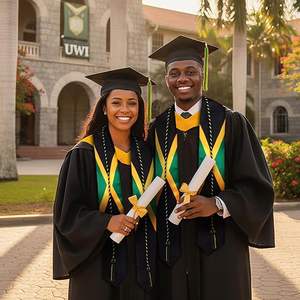 Banda de Graduación Personalizada de Alta Calidad con Bandera de Colombia y Jamaica + Cordones de Honor, Prenda de Graduación Unisex - Product Image 4