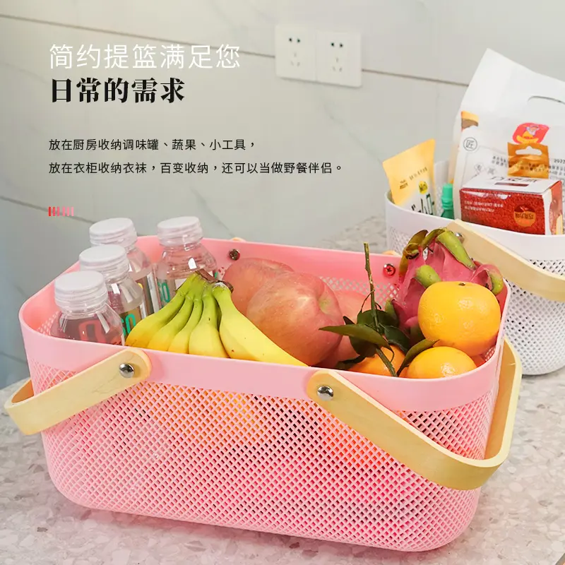 Panier de rangement portable en plastique Organisateur de cuisine Pique-nique Panier à pain aux fruits