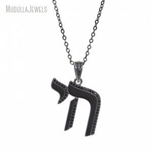 NM59574 Gunmetal Am Jewish Chai Pendant <strong>Necklace</strong> Jewish People <strong>Shall</strong> Live Hebrew Diamond Charm Jewelry Gift - Product Image 1