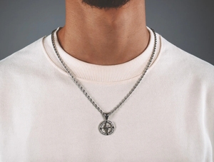 Collana di gioielli da uomo in acciaio inox <span class=keywords><strong>con</strong></span> nuovo Design argento oro <span class=keywords><strong>bussola</strong></span> <span class=keywords><strong>ciondolo</strong></span> cavo placcato in oro placcato oro - Product Image 6