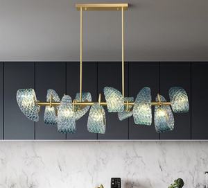 مصنع الإضاءة المنزل الزجاج المنفوخ باليد الحديثة مصمم الفن الأمريكية الضوء الأزرق الإبداعي زهرة الزجاج الثريا لغرفة المعيشة - Product Image 3