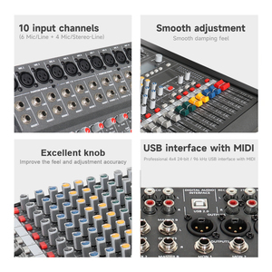 Mezclador de audio profesional PM1003 de 1000W, 10 canales con efector <span class=keywords><strong>DSP</strong></span> doble y consola de escenario Phantom Reverb de + 48V - Product Image 5