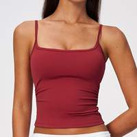 NCLAGEN Débardeur de sport ajusté pour femme avec bretelles spaghetti réglables, col carré et dos évidé