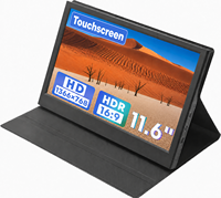 Moniteur portable tactile AHXJKA 11,6 pouces 1366x768 HD 60Hz avec double haut-parleur et étui en cuir, compatible avec téléphone, PC et console de jeu