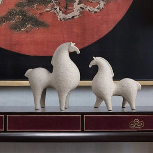 Juego de 2 Figuras Abstractas de Caballo Tang, Cerámica Hecha a Mano, Decoración de Mesa para Sala de Estar, Decoración del Hogar - Product Image 2