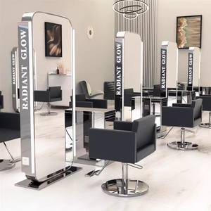 Modern Luxury Double Sides Hair Station <strong>Salon</strong> Furniture Gold Beauty <strong>Salon</strong> Mirror Station With <strong>Led</strong> <strong>Lighting</strong> and Cabinet - Product Image 5