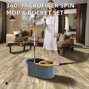 Juego <span class=keywords><strong>de</strong></span> Mopa Giratoria Mágica <span class=keywords><strong>de</strong></span> Microfibra 360 con Cubeta, Mopa Giratoria Mágica para Pisos con Poste <span class=keywords><strong>de</strong></span> Acero y Cesta <span class=keywords><strong>de</strong></span> Plástico - Ecológica para <span class=keywords><strong>Limpieza</strong></span> Interior - Product Image 3
