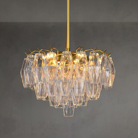 Lustre en fer et verre de style rétro américain Chenki - Luminaire suspendu LED - Longue suspension avec télécommande, intensité réglable, laiton/noir