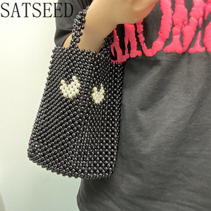 女性用ハンドバッグ2023新しい黒の高級デザイナーブランド手織りホーボシルバーイブニングクラッチビーズ手作りトップハンドル休暇 - Product Image 5