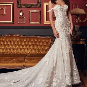 Vestido de novia de sirena Sexy, de encaje italiano con cuentas, Top de tubo, nuevo diseño personalizado, 2022