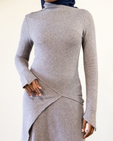 Ensemble Élégant Willson 2 Pièces à Manches Longues, Robe Longue Musulmane Modeste Coupe A en Coton pour Femmes Discrètes, Haut et Jupe Assortis
