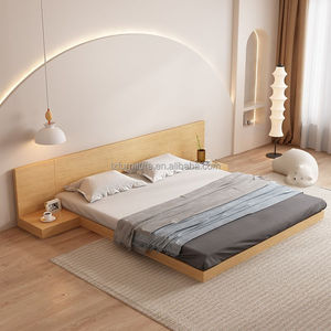 Minimalist Low <b>Platform</b> <b>Bed</b> King Size Solid Wood <b>Bed</b> <b>Frame</b> with Oak Headboard Space Saving Design for 3 Star Hotel Furniture - Product Image 5