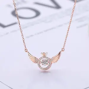 2024 mode or Rose plaqué cuivre pendentif ailes d'ange coeur battant Simple en acier inoxydable chaîne collier bijoux pour femmes