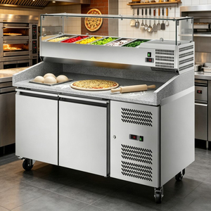 Commercial Grade Chilled Prep Desk Featuring Sturdy Granite Workbench And Transparent Glass Top <b>Cover</b> For Food Shop - Product Image 5