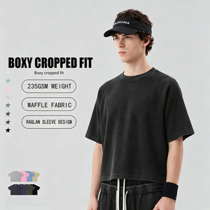 <span class=keywords><strong>T</strong></span>-<span class=keywords><strong>shirt</strong></span> Premium en Coton Gaufré Vintage pour <span class=keywords><strong>Homme</strong></span>, Coupe Boxy à Manches Raglan – Essentiel Quotidien Décontracté - Product Image 1