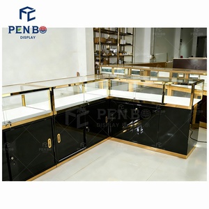 Vitrina de Joyería de Vidrio Personalizada de Fábrica China, Vitrina de Joyería de Lujo Negra y Dorada con Cerradura, Diseño de Mesa de Exhibición de Joyería - Product Image 5