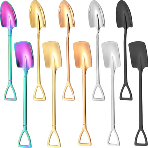 Petite cuillère en forme de pelle, design créatif, mini cuillère en acier inoxydable doré arc-en-ciel, cuillère à thé, café, glace, dessert - Product Image 1