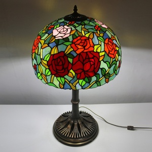 LongHuiJing 16 Inch European Rose Flower Stained Glass Lamp Desk Lights Tiffany Home Table Lamp With Copper Base Stand Lamp - Product Image 2