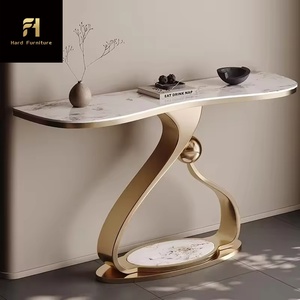 High-End Moderne Consoletafel Met Gouden Roestvrijstalen Basis En Marmeren Gebogen Ontwerp Voor Villa Hotel Woonkamermeubilair - Product Image 2