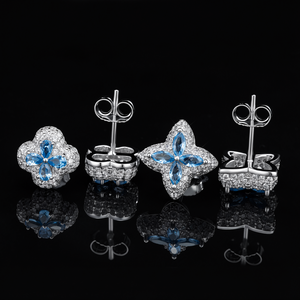 Luxury Four Leaf Clover Earrings <b>For</b> <b>Men</b> 925 Silver Blue Zircon Simulated Sapphire <b>Studs</b> Iced Out Streetwear <b>Stud</b> Earrings - Product Image 1