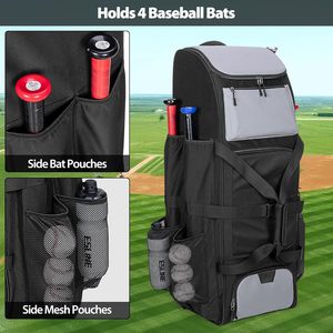 Lớn thiết bị bóng chày Túi cán bóng chày túi cho 4 con dơi bóng mềm màu đen túi với bánh xe - Product Image 2