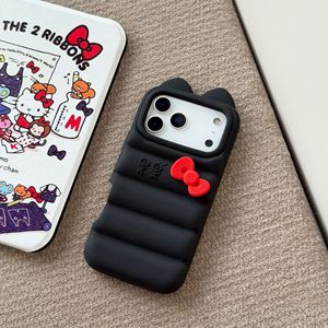 Cover per iPhone 13 14 15 16 17 Pro Max in silicone morbido 3D a forma di gatto con fiocco, antiurto e anti-scivolo - Product Image 3