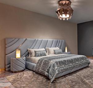 Ý Sang Trọng Vua Kích Thước Nội Thất Phòng Ngủ Đặt Hiện Đại Lớn Đầu Giường Đôi Cơ Sở Thép Không Gỉ Nubuck Vải Giường Phòng Ngủ - Product Image 2