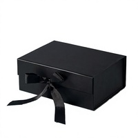 Boîte cadeau rigide magnétique noire pliable sur mesure avec ruban décoratif et emballage plat pour emballage de luxe pour la vente au détail