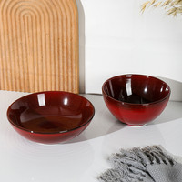 Vente en gros vaisselle irrégulière en grès ensemble pour table à dîner vaisselle en céramique émaillée rouge ensembles de assiettes et bols
