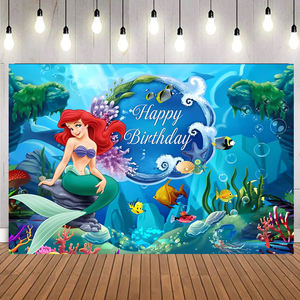 Fondo de La Sirenita <span class=keywords><strong>Ariel</strong></span> Princesa <span class=keywords><strong>Sirena</strong></span>, Pancarta de Fondo para Fiesta de Niña, Decoraciones de Feliz Cumpleaños - Product Image 2