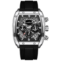 Jam Tangan Sport Quartz Pria Grosir Pabrik, Casing Barel, Kalender Skeleton, Stopwatch, Harga Murah