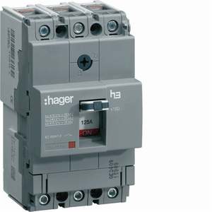 HHA125H ปรับแต่งได้ด้วยเซอร์กิตเบรกเกอร์แบบหล่อขึ้นรูปของ Hagers รุ่น h3 x160 TM 3P 25kA 125A - Product Image 1